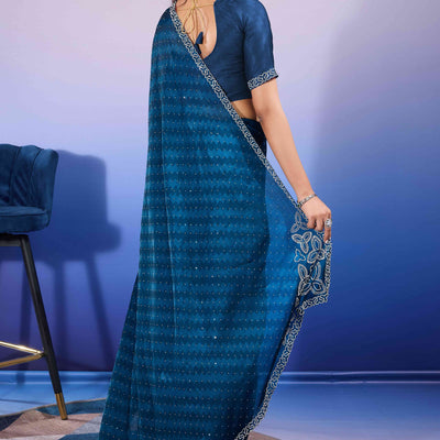 Morpich Diamond Zarkan Handwork Satin Chiffon Saree