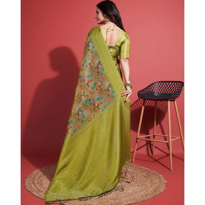 green-floral-digital-printed-banarasi-silk-saree-with-tassels