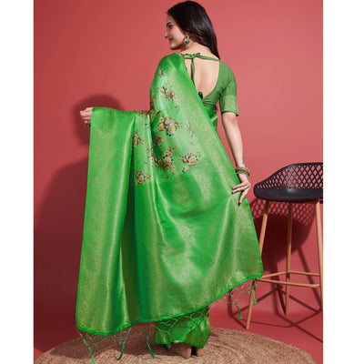 green-floral-digital-printed-with-woven-banarasi-silk-saree