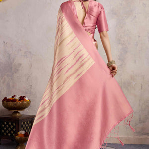 Gajari Pink Woven With Digital Printed Banarasi Silk Saree