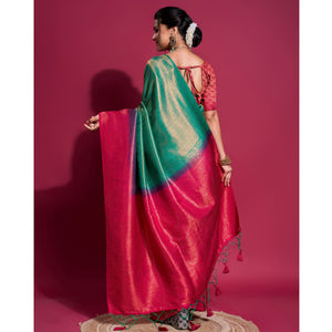 green-pink-woven-kanjivaram-silk-saree-with-tassels