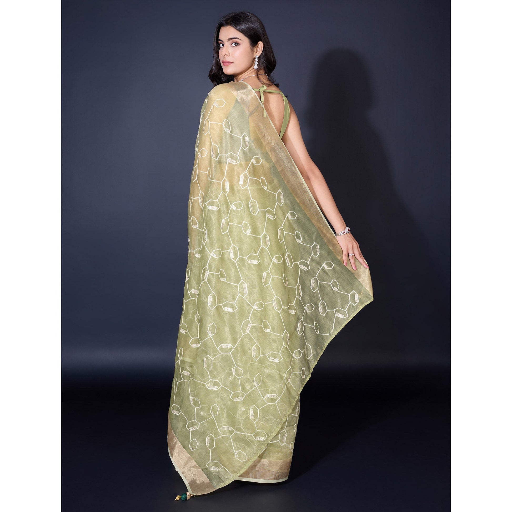 green-sequins-embroidered-cotton-silk-saree