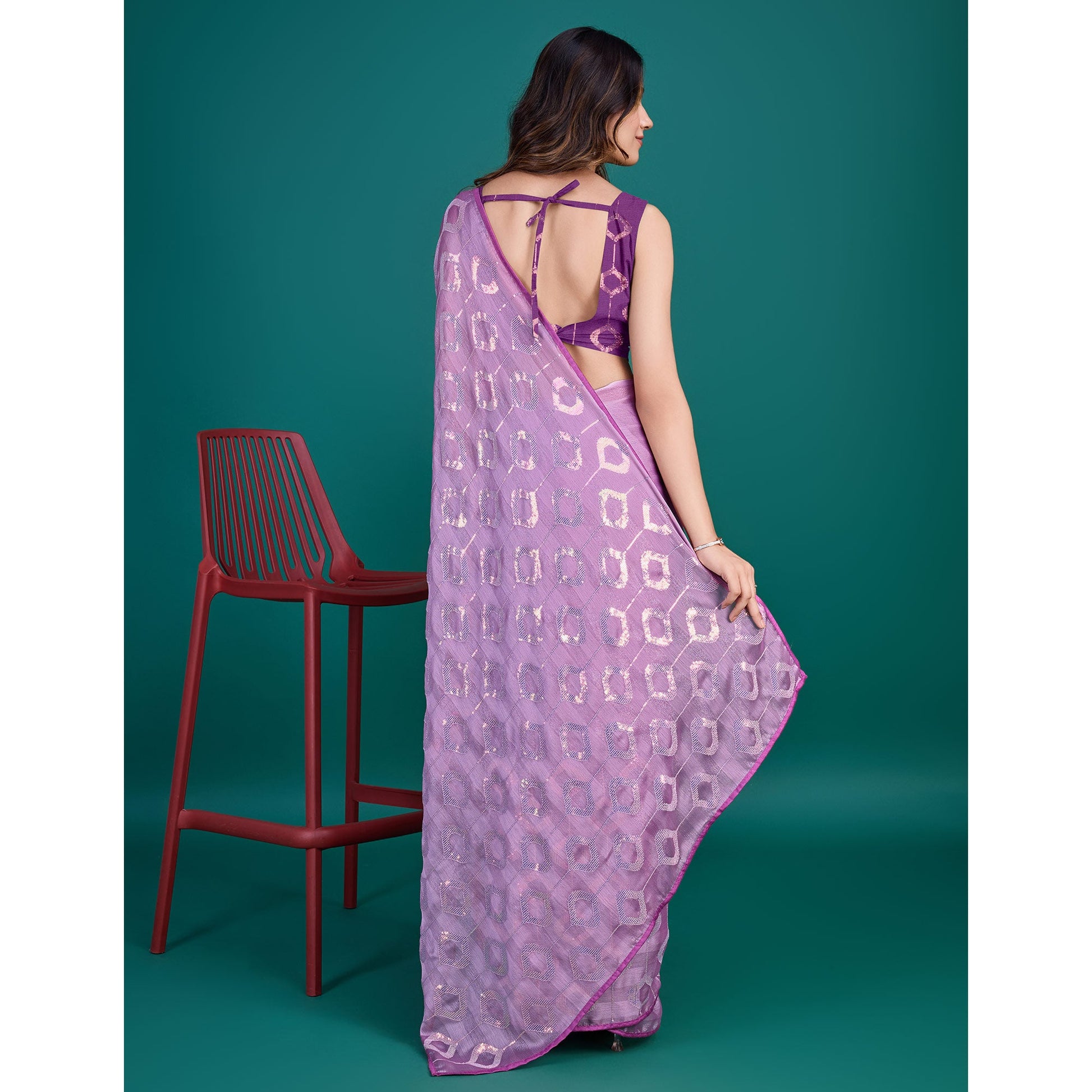 Lavender Sequin Embroidered Georgette Saree