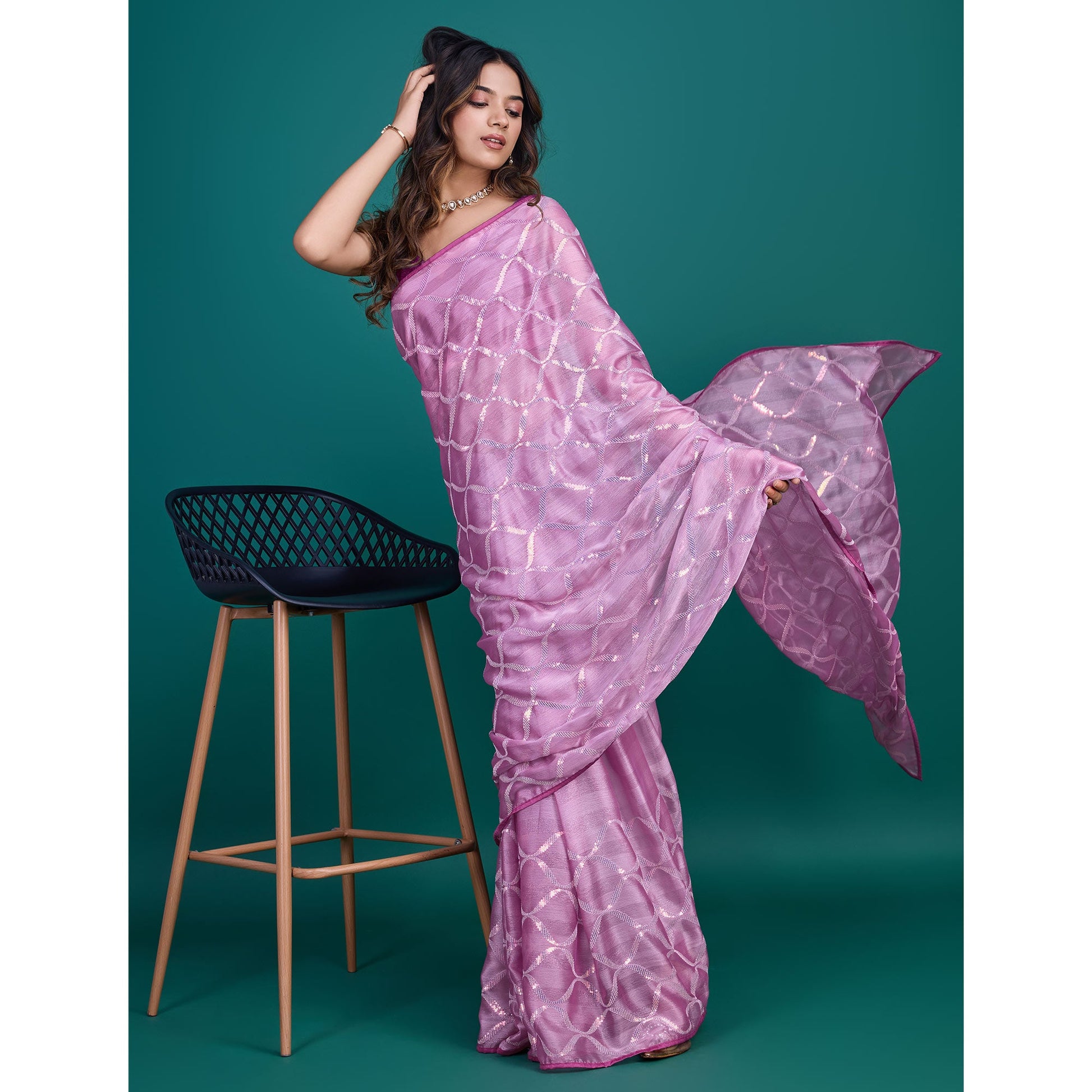 Lavender Sequins Embroidered Georgette Saree