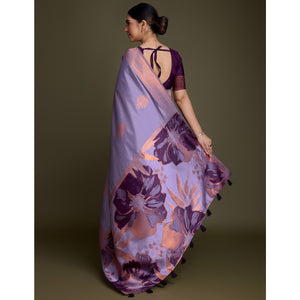 Lavender Floral Woven Banarasi Silk Saree