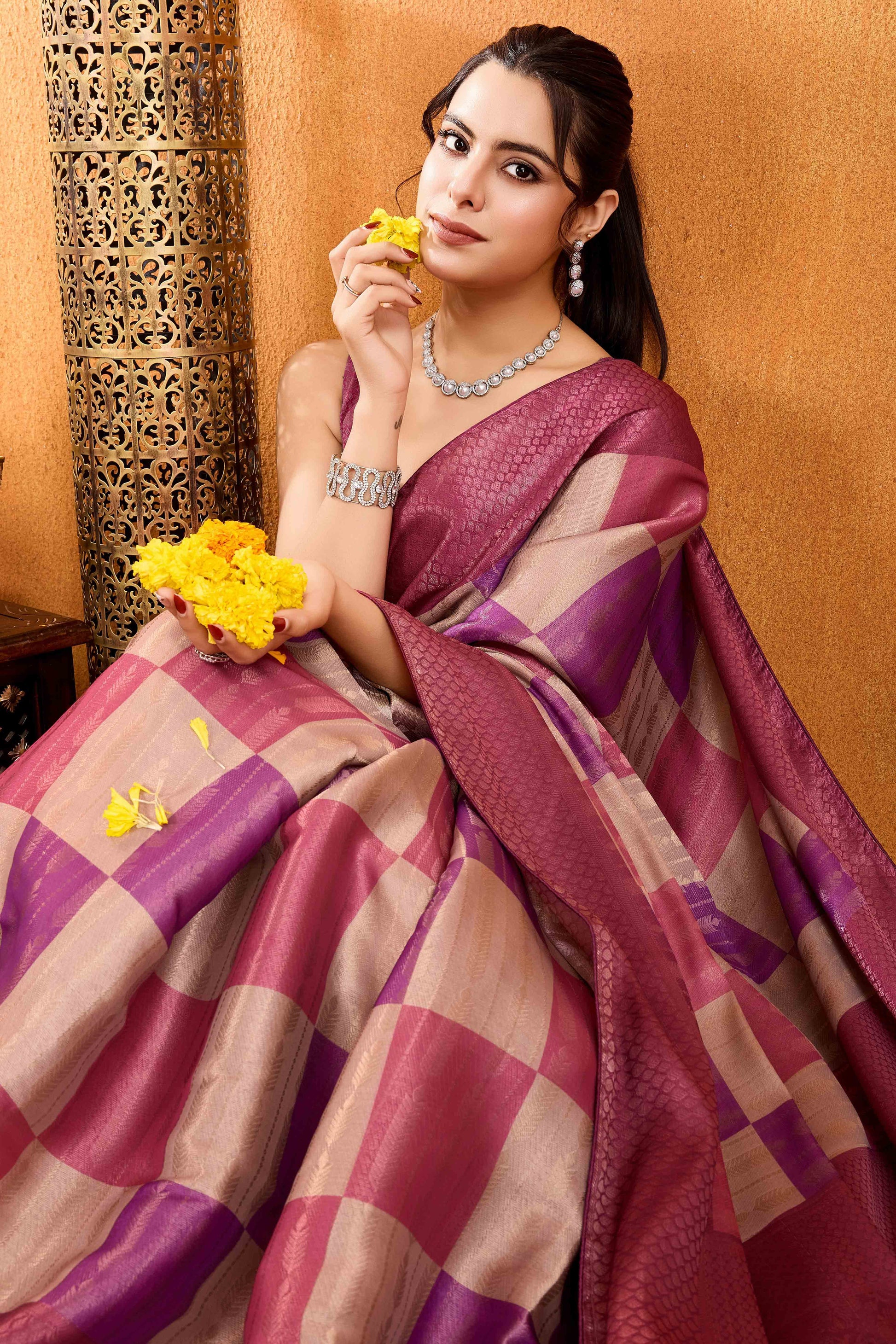 Mauve Zari Weaving Mysore Brocade Silk Saree