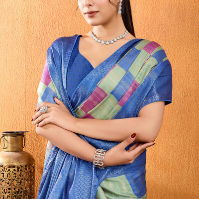 Blue Zari Weaving Mysore Brocade Silk Saree
