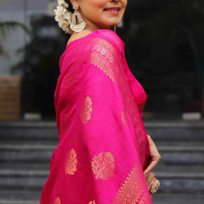 Magenta Floral Woven Banarasi Silk Saree