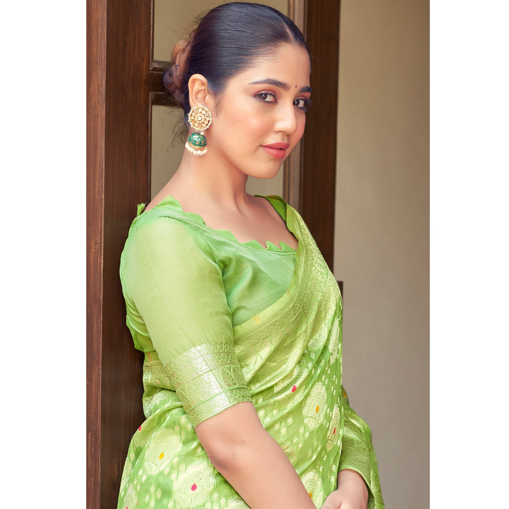 green-woven-cotton-silk-saree-with-tassels-17