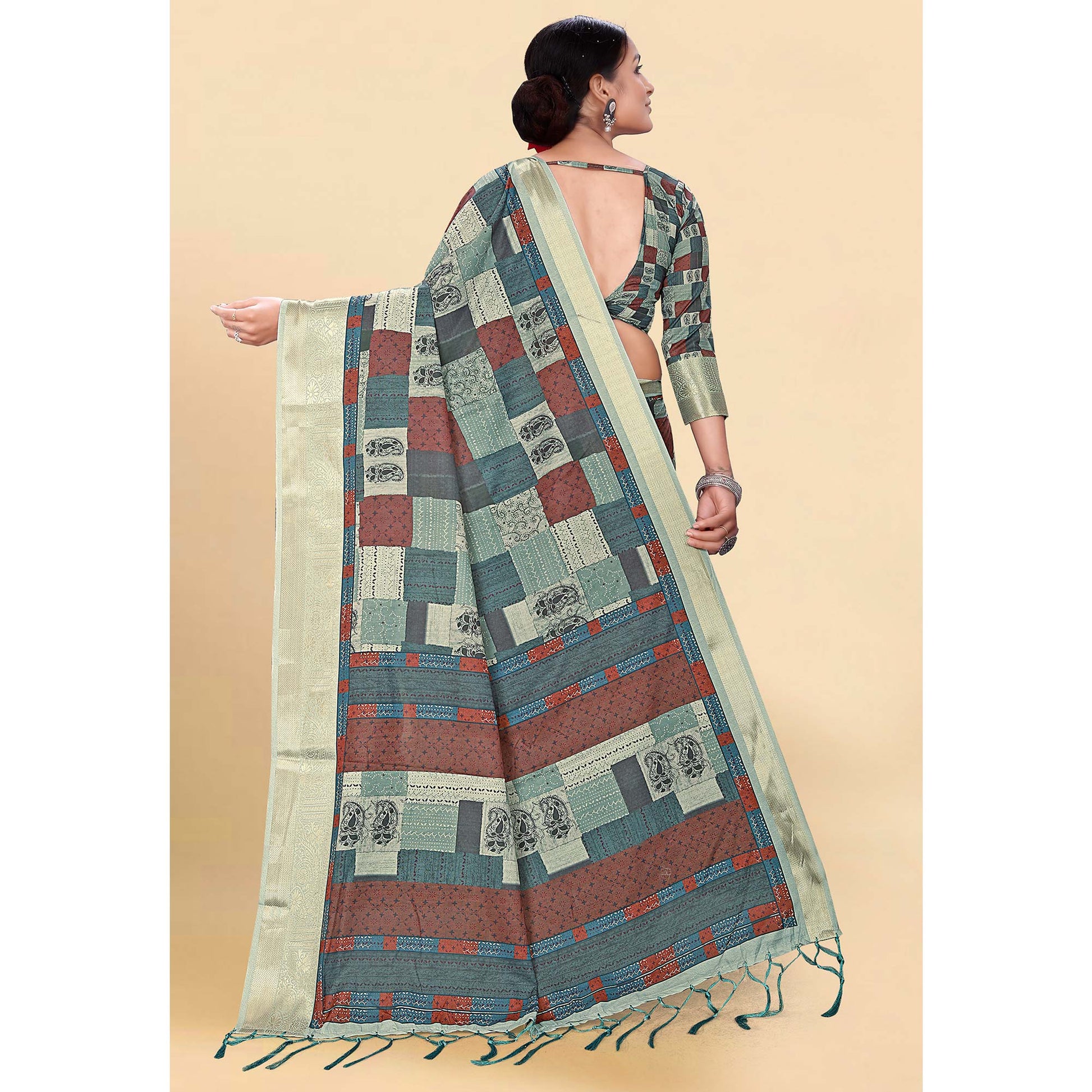 Multicolor Digital Printed Pure Cotton Saree