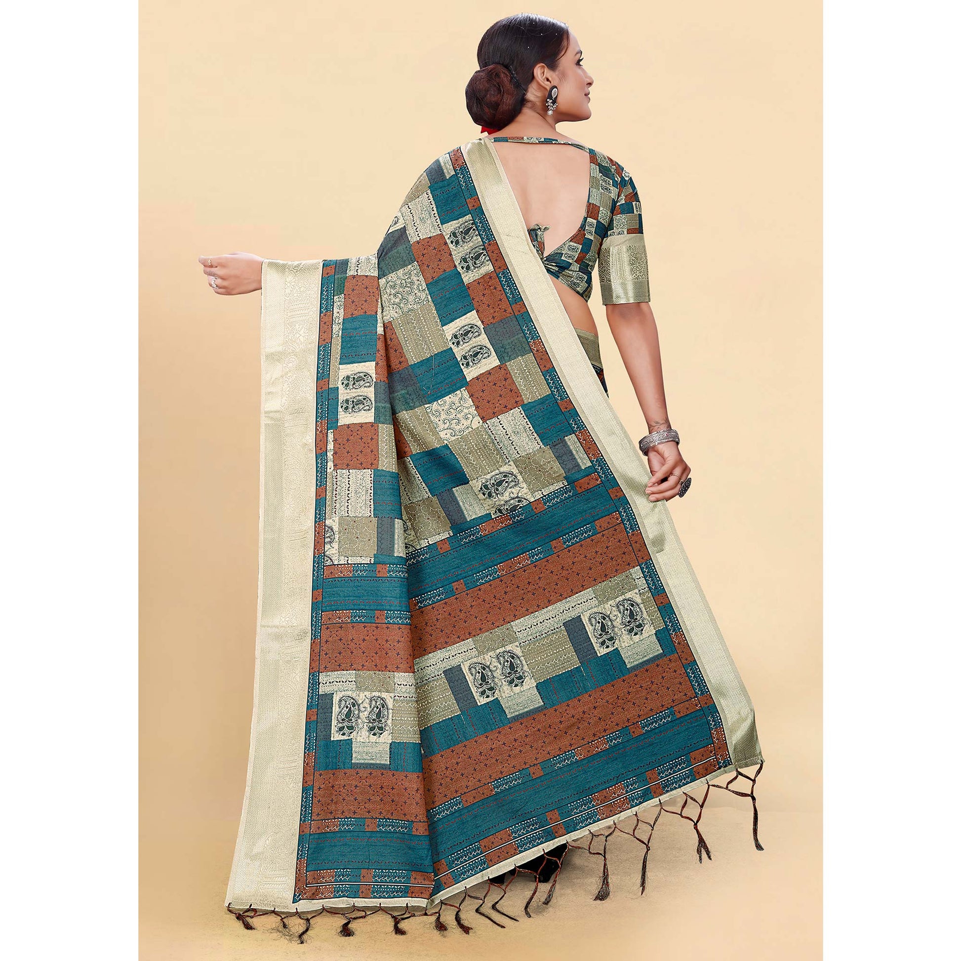Light Pista Green Digital Printed Pure Cotton Saree