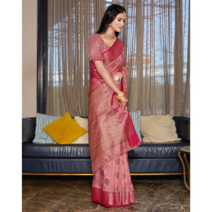 Gajari Pink Floral Woven Cotton Blend Saree