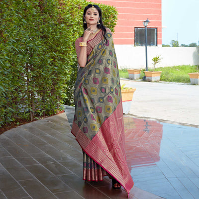 Grey Woven Art Silk Saree