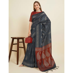 grey-digital-printed-bhagalpuri-silk-saree-with-tassels