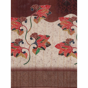 Cream & Brown Digital Printed Cotton Blend Saree With Woven Border