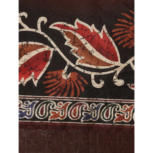 Dark Brown Digital Printed Cotton Blend Saree With Woven Border