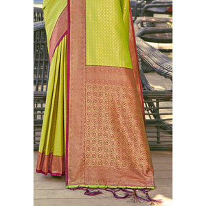 Light Green Woven Banarasi Silk Saree With Tassels