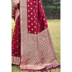 Maroon Floral Woven Kanjivaram Silk Saree With Tassels