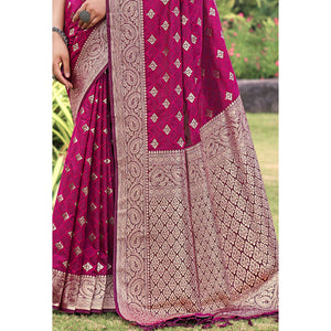 Magenta Floral Woven Kanjivaram Silk Saree With Tassels