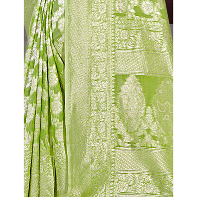 green-floral-woven-cotton-blend-saree-2
