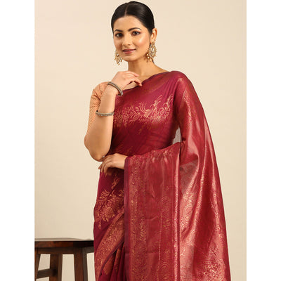 Magenta Floral Woven Cotton Silk Saree