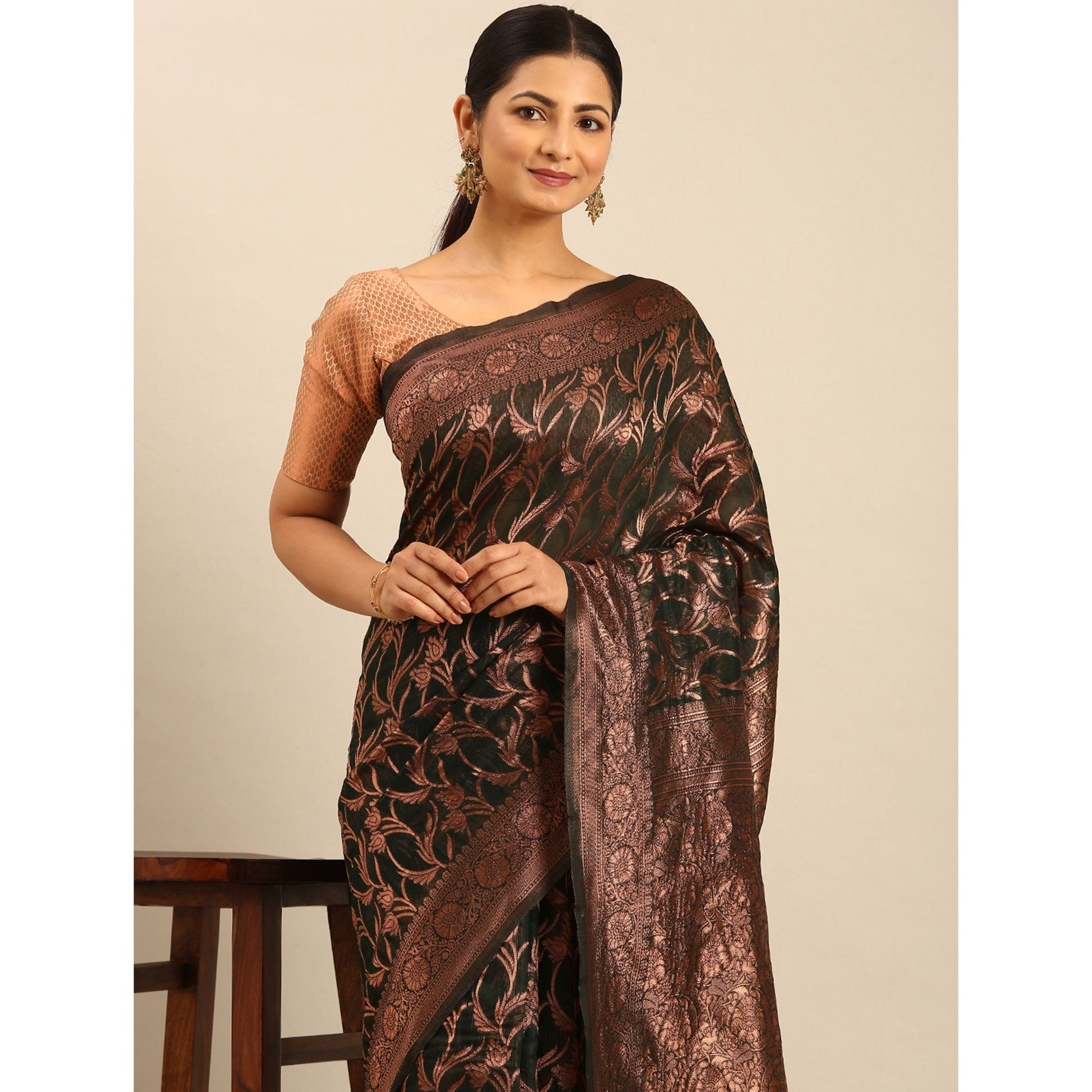 green-floral-woven-cotton-silk-saree-2