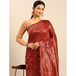 Maroon Floral Woven Cotton Silk Saree
