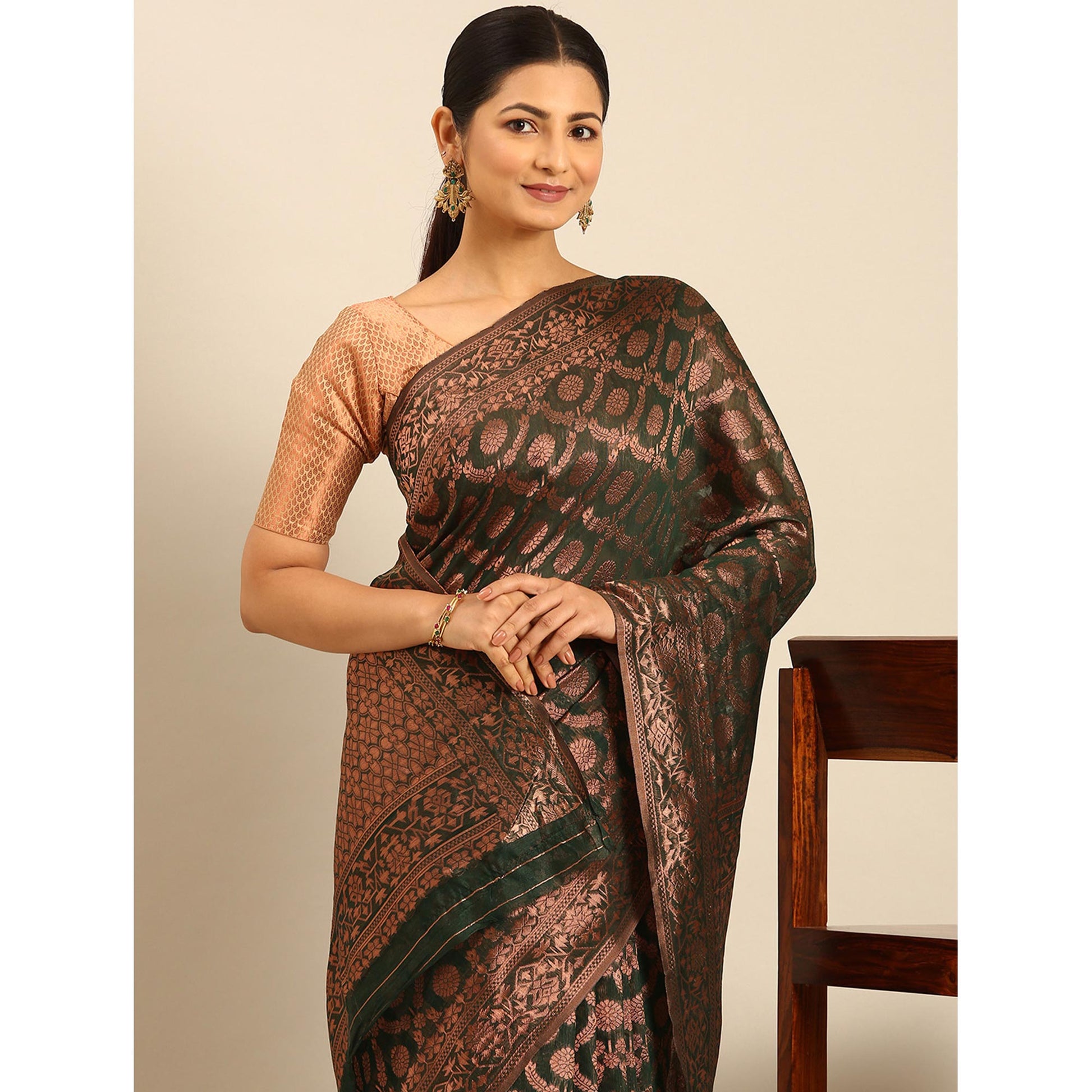 green-floral-woven-cotton-silk-saree-3