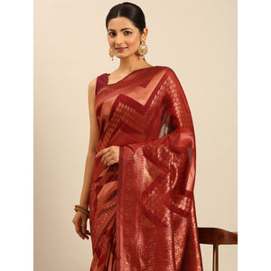 Maroon Floral Woven Cotton Silk Saree
