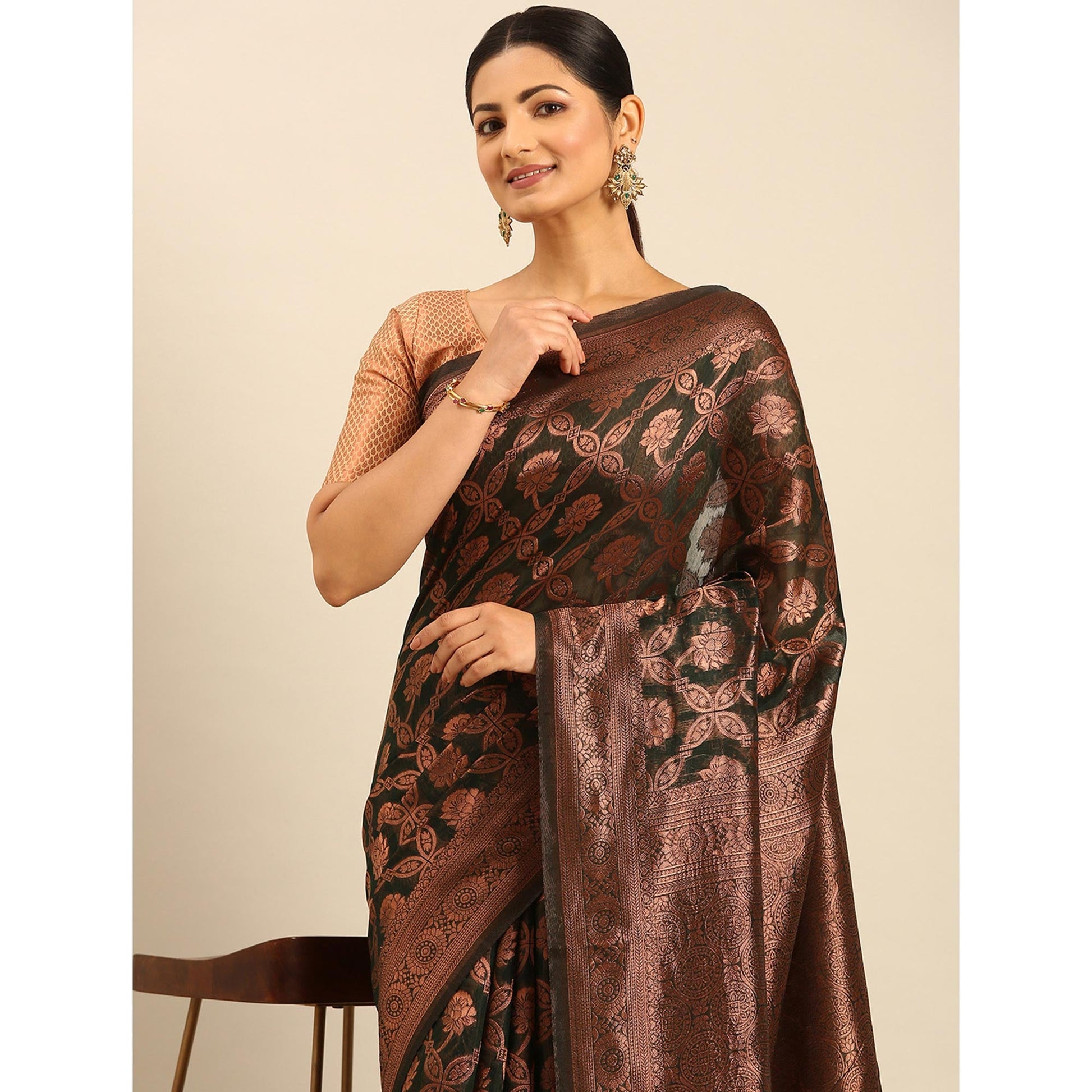 green-floral-woven-cotton-silk-saree-6