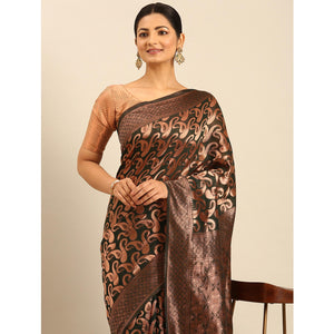 Bottle Green Floral Woven Cotton Silk Saree