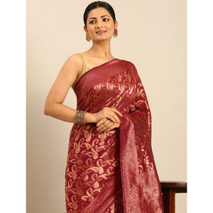 Magenta Floral Woven Cotton Silk Saree
