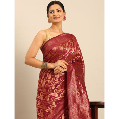Magenta Floral Woven Cotton Silk Saree