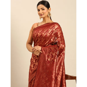 Maroon Floral Woven Cotton Silk Saree