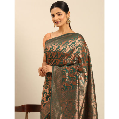 green-floral-woven-cotton-silk-saree-7