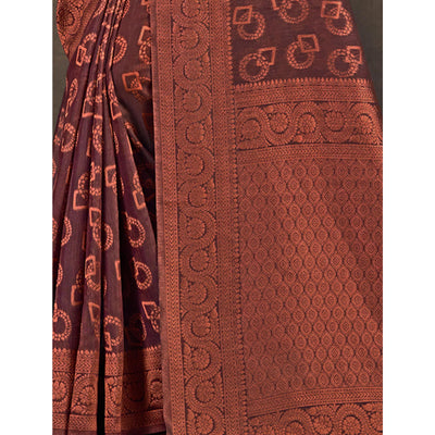 Burgundy Woven Cotton Silk Saree