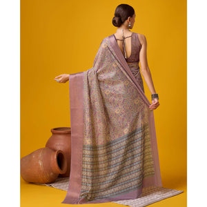 Mauve Digital Printed Cotton Silk Saree With Border