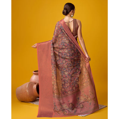 Mauve Digital Printed Cotton Silk Saree With Border