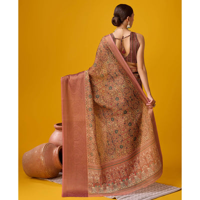 Mauve Digital Printed Cotton Silk Saree With Border