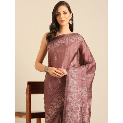 Dusty Rose Pink Digital Print Cotton Saree