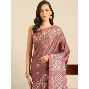 Dusty Rose Pink Digital Print Cotton Blend Saree