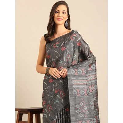 grey-floral-digital-printed-cotton-blend-saree