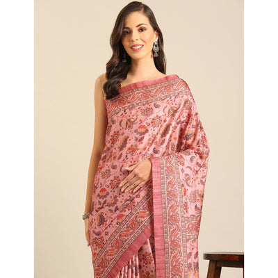 Light Pink Floral Digital Printed Cotton Blend Saree