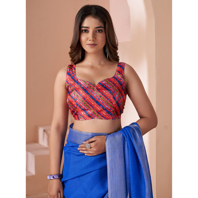 Blue Woven Linen Saree With Tassels