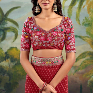 Maroon Bandhani Printed Georgette Saree With Embroidered Border