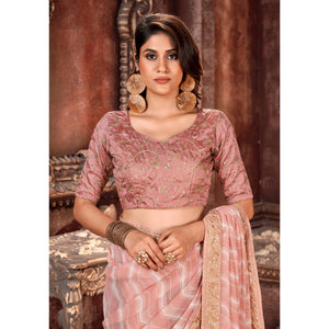 Mauve Striped Printed Georgette Saree
