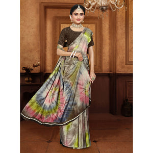 Grey Printed Crepe Silk Saree