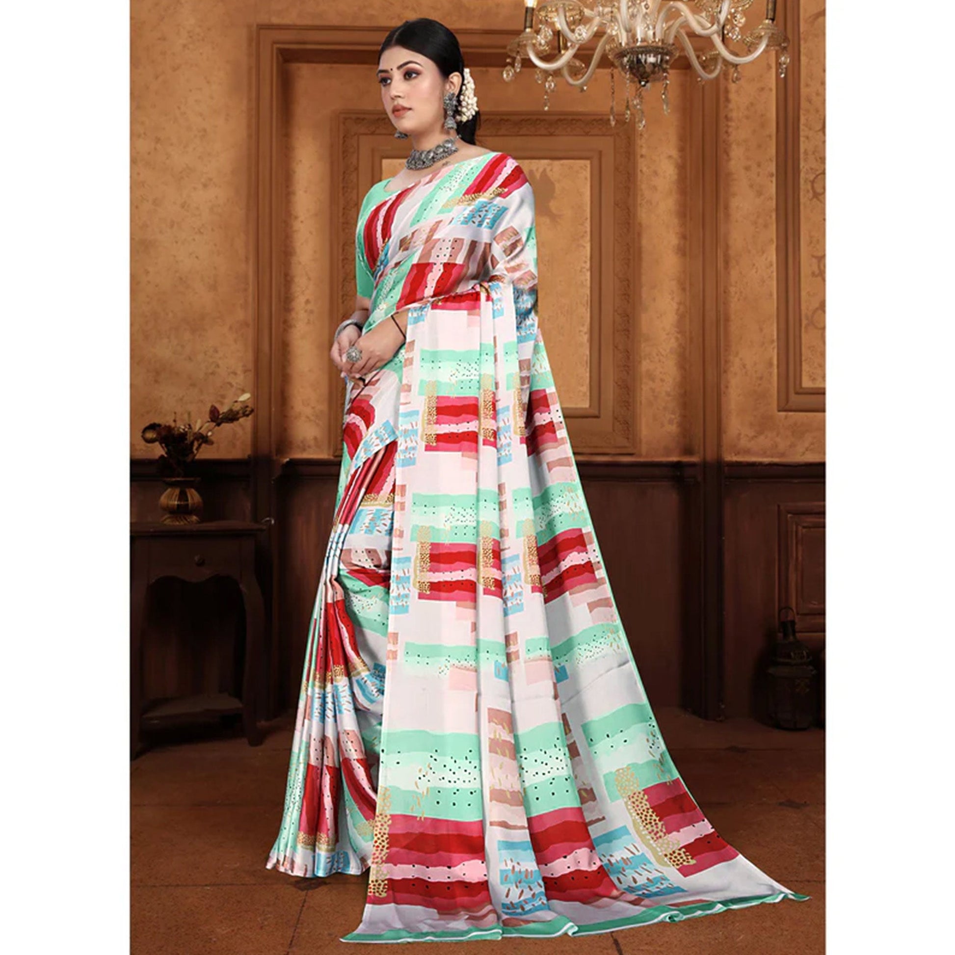 Multicolor Digital Printed Georgette Saree