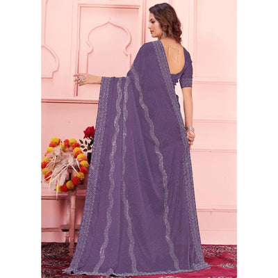 Light Purple Swarovski Work Satin Saree
