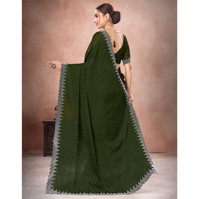Mehendi Green Swarovski Work Satin Saree